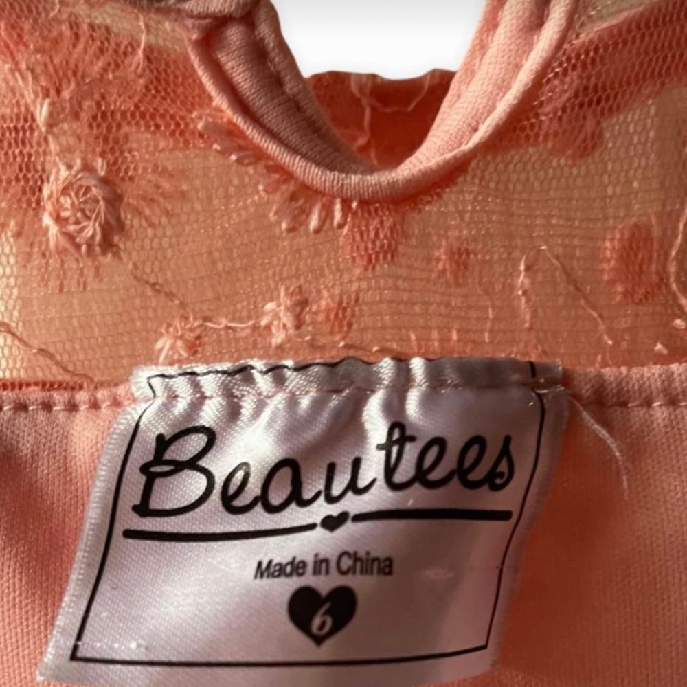 Size 6T Girls Orange Sleeveless Mesh Sequins Lacy Flowy Party Dress - Picture 14 of 16